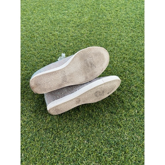 Stuart Weitzman big Kids Jewel Vance hidden wedge Silver Glitter Sneakers sz 3